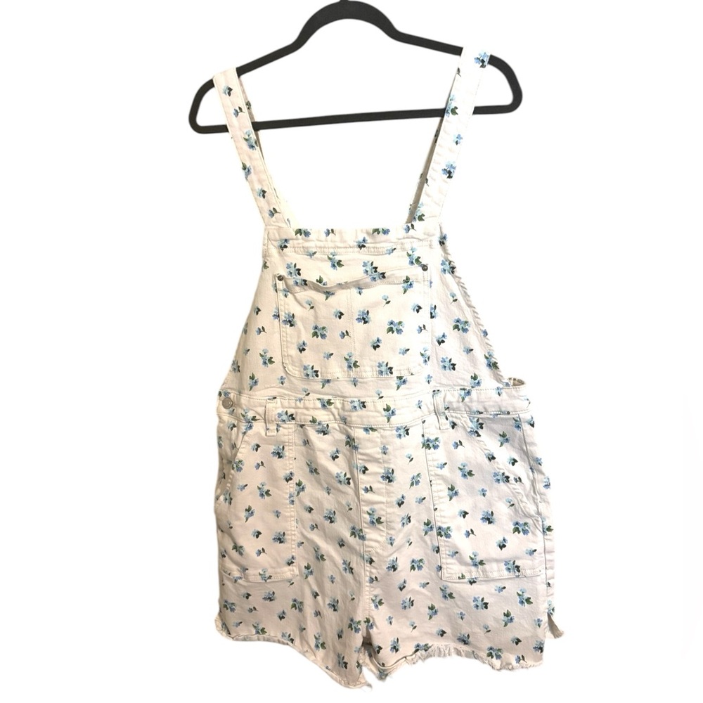 We‎ Wore What White Blue Floral Slit Overall Shorts Shortalls XL